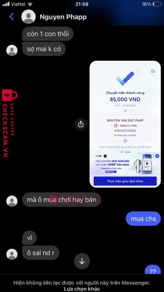 00002307200822 Nguyen Van Duc Phap MB bị cảnh báo lừa đảo scam