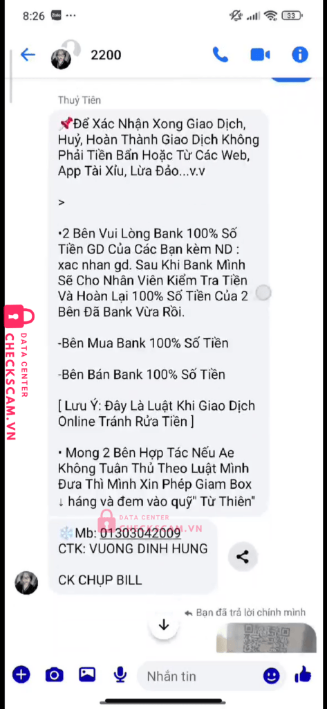 01303042009 Vuong Dinh Hung MB bị cảnh báo lừa đảo scam