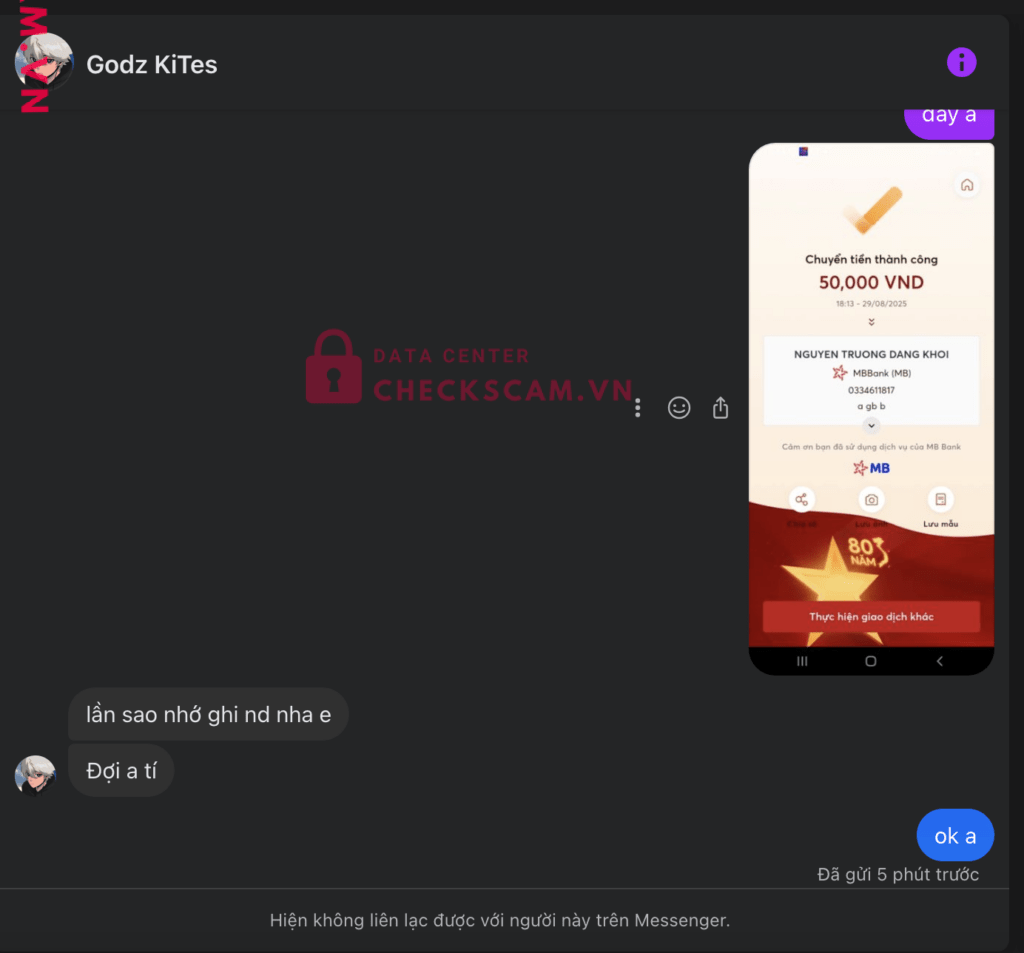 0334611817 Nguyen Truong Dang Khoi MB bị cảnh báo lừa đảo scam