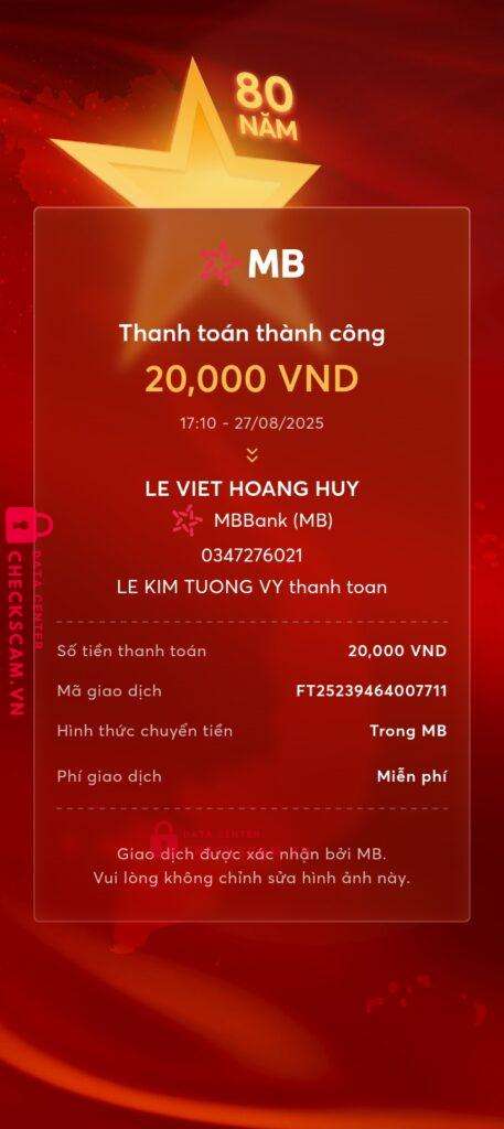 0347276021 Le Viet Hoang Huy MB bị cảnh báo lừa đảo scam
