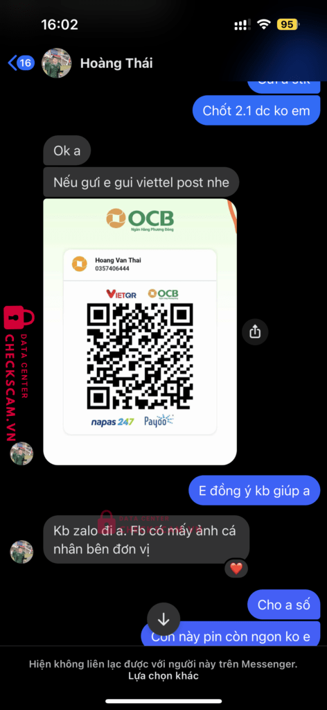 0357406444 Hoang Van Thai OCB bị cảnh báo lừa đảo scam