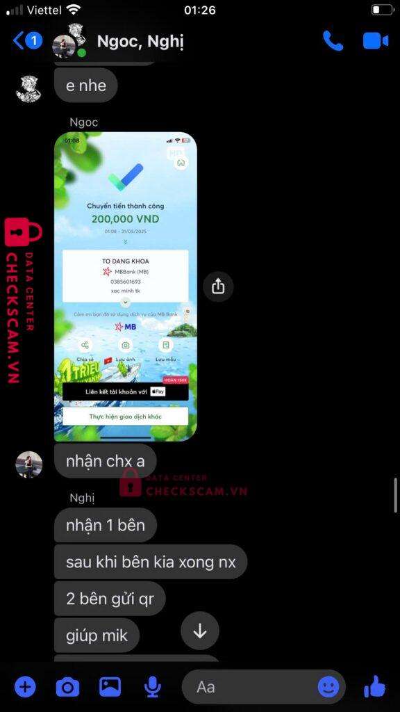0385601693 To Dang Khoa MB bị cảnh báo lừa đảo scam