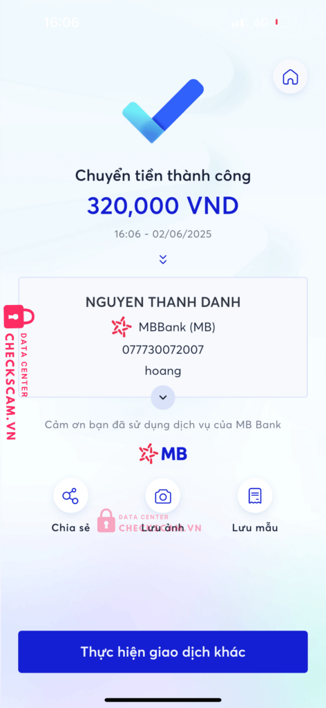 077730072007 Nguyen Thanh Danh MB bị cảnh báo lừa đảo scam