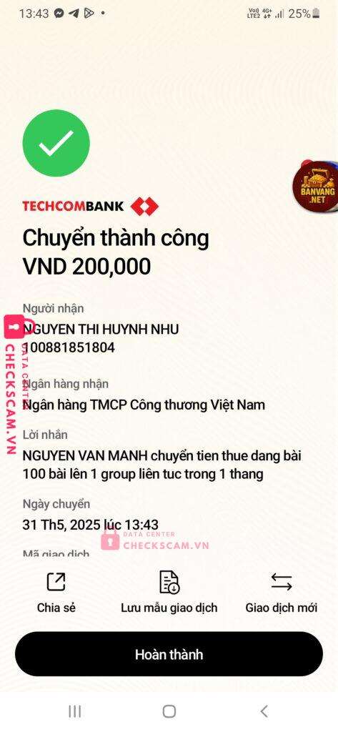 100881851804 Nguyen Thi Huynh Nhu Vietinbank bị cảnh báo lừa đảo scam