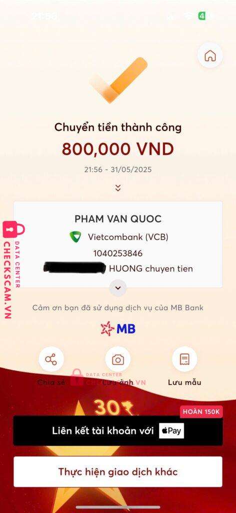 1040253846 Pham Van Quoc VCB bị cảnh báo lừa đảo scam