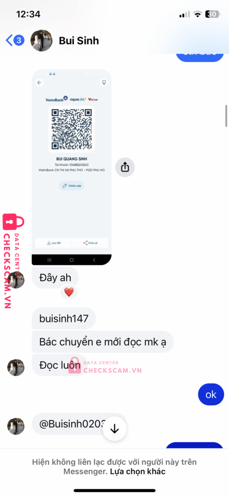 104882615243 Bui Quang Sinh Vietinbank bị cảnh báo lừa đảo scam