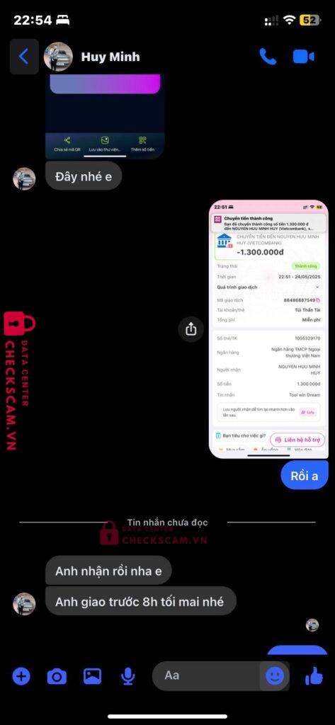1055329170 Nguyen Huu Minh Huy VCB bị cảnh báo lừa đảo scam