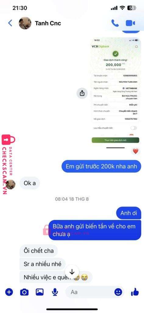 109869996855 Nguyen Tuan Anh Vietinbank bị cảnh báo lừa đảo scam