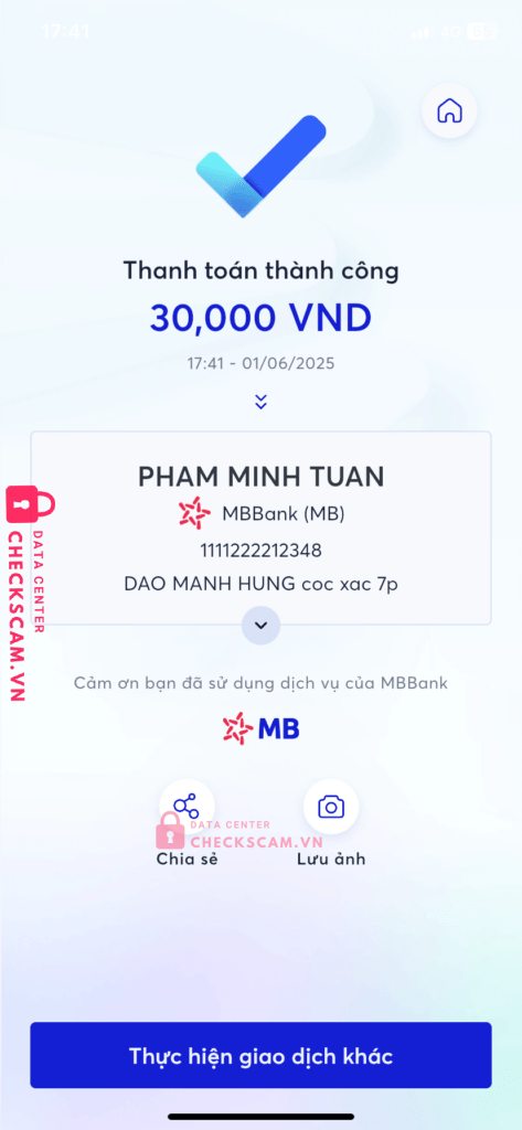 1111222212348 Pham Minh Tuan MB bị cảnh báo lừa đảo scam