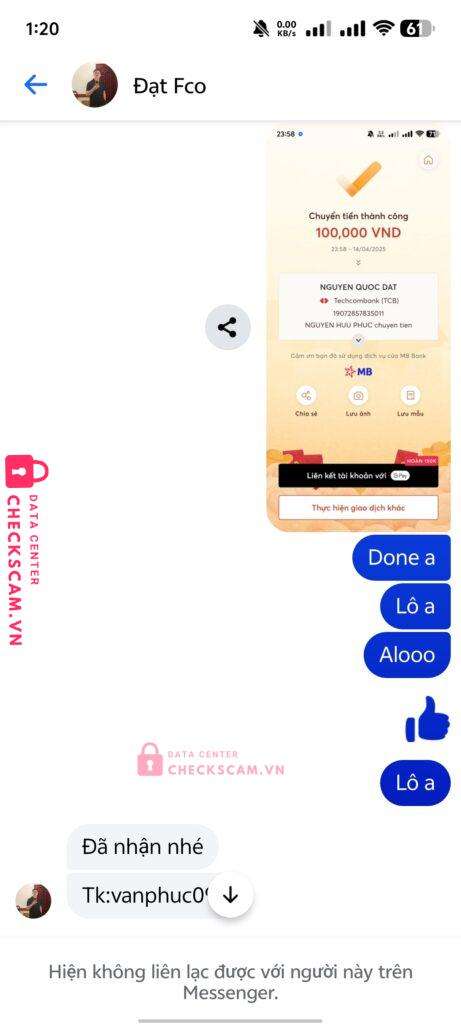19072857835011 Nguyen Quoc Dat Techcombank bị cảnh báo lừa đảo scam