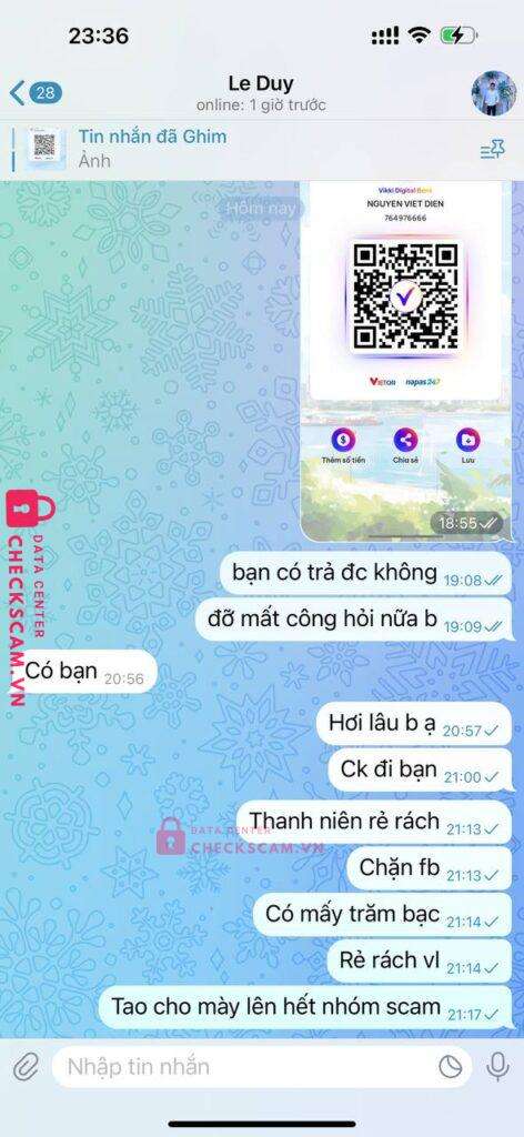 32222222244 Le Duy MB bị cảnh báo lừa đảo scam