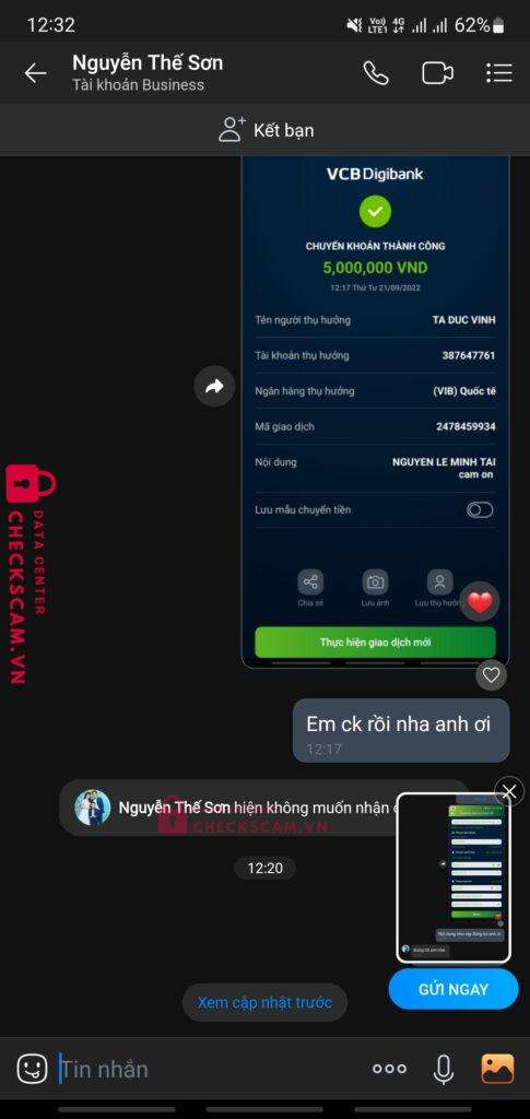 387647761 Ta Duc Vinh VIB bị cảnh báo lừa đảo scam