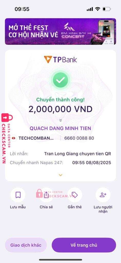 6660008880 Quach Dang Minh Tien Techcombank bị cảnh báo lừa đảo scam