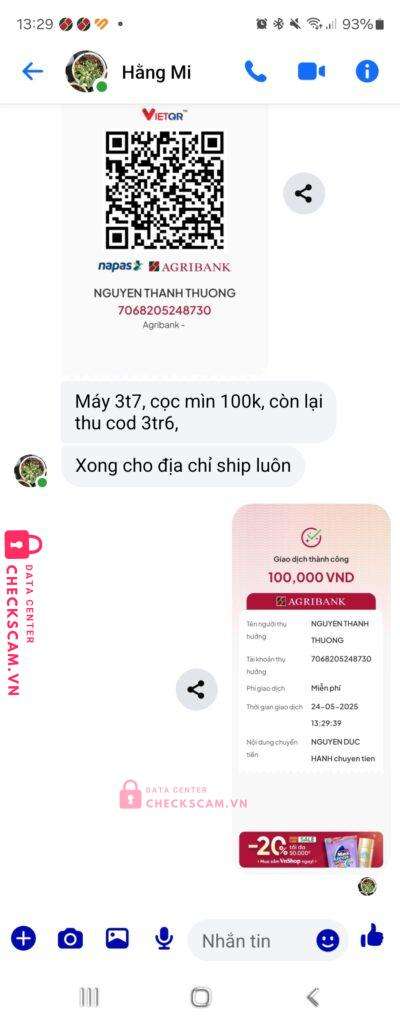 7068205248730 Nguyen Thanh Thuong Agribank bị cảnh báo lừa đảo scam