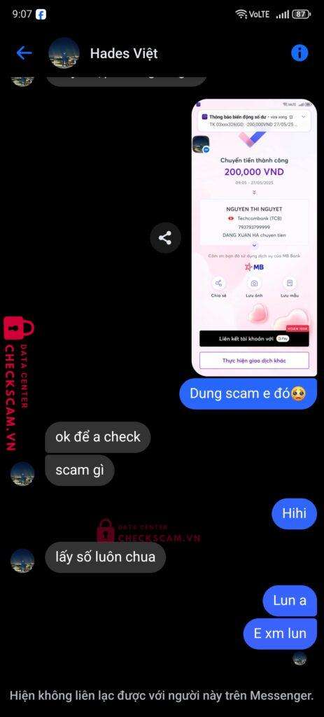793793799999 Nguyen Thi Nguyet Techcombank bị cảnh báo lừa đảo scam