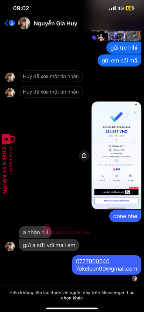 81299996868 Vo Thanh Huy MB bị cảnh báo lừa đảo scam