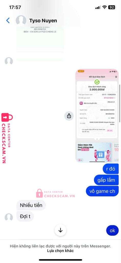 8813006703 Ngo Quang Khanh BIDV bị cảnh báo lừa đảo scam