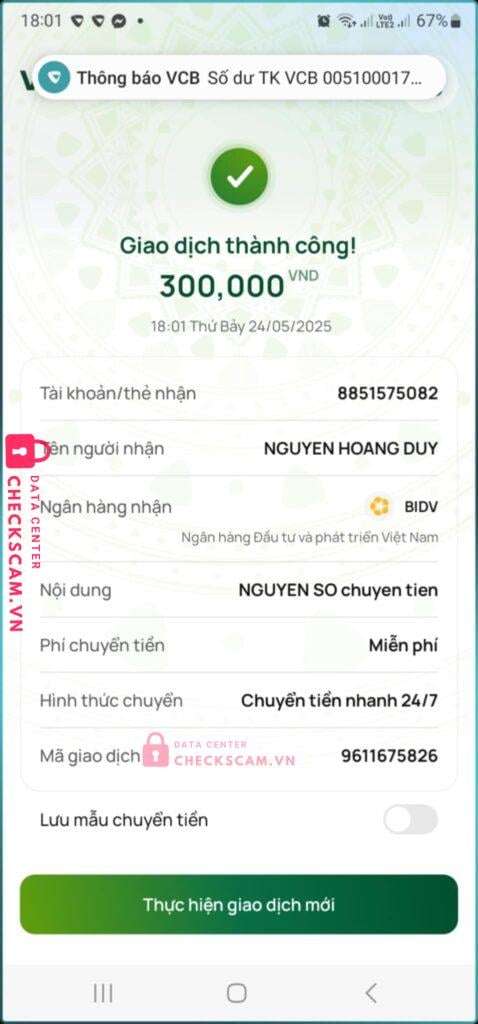 8851575082 Nguyen Hoang Duy BIDV bị cảnh báo lừa đảo scam