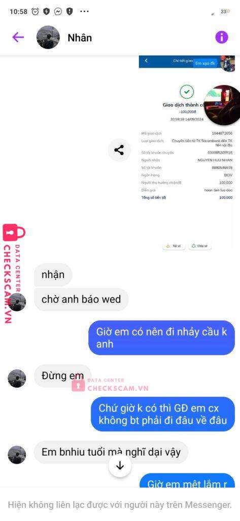 8890546618 Nguyen Huu Nhan BIDV bị cảnh báo lừa đảo scam