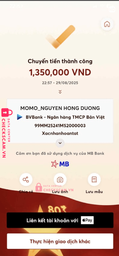 99MM25241M52000003 Nguyen Hong Duong BV BANK bị cảnh báo lừa đảo scam