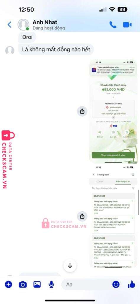 0342614709 Pham Nhat Hao MB bị cảnh báo lừa đảo scam