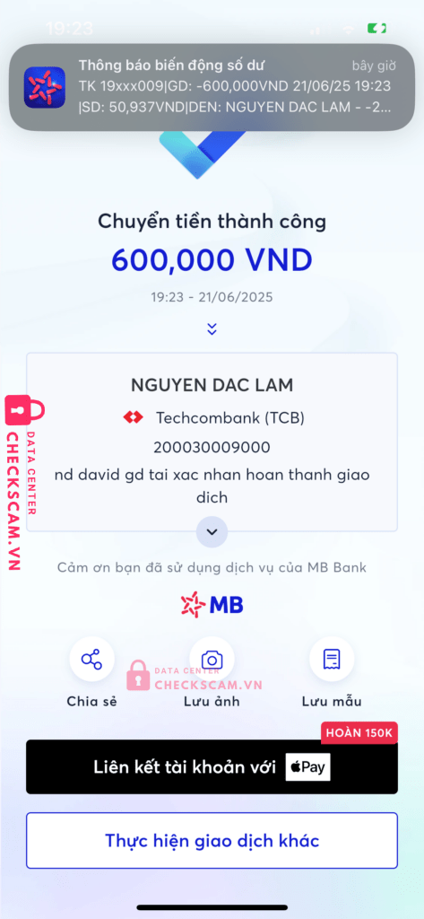 200030009000 NGUYEN DAC LAM Techcombank bị cảnh báo lừa đảo scam