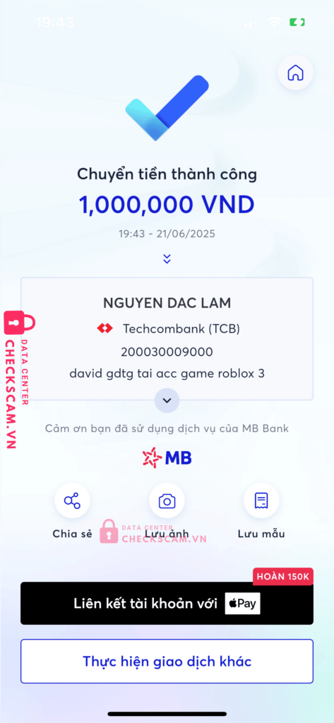 200030009000 NGUYEN DAC LAM Techcombank bị cảnh báo lừa đảo scam