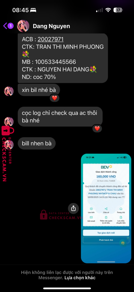 20027971 Tran Thi Minh Phuong ACB bị cảnh báo lừa đảo scam