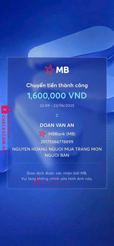 20175566778899 DOAN VAN AN MB bị cảnh báo lừa đảo scam