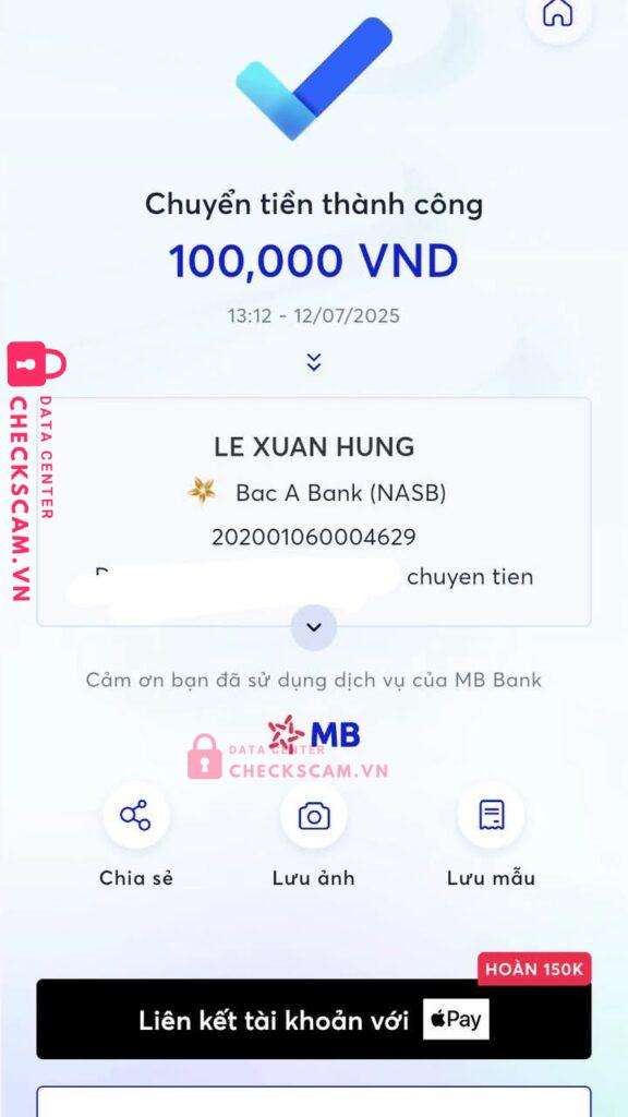 202001060004629 LE XUAN HUNG Bac A Bank bị cảnh báo lừa đảo scam