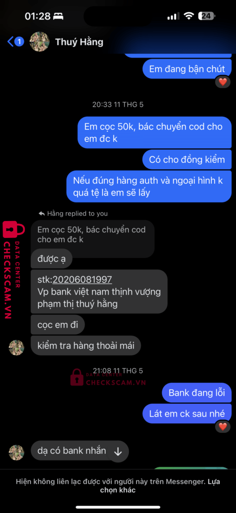 20206081997 Pham Thi Thuy Hang VP BANK bị cảnh báo lừa đảo scam