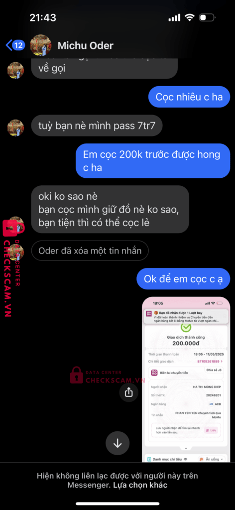 20246201 Ha Thi Mong Diep ACB bị cảnh báo lừa đảo scam