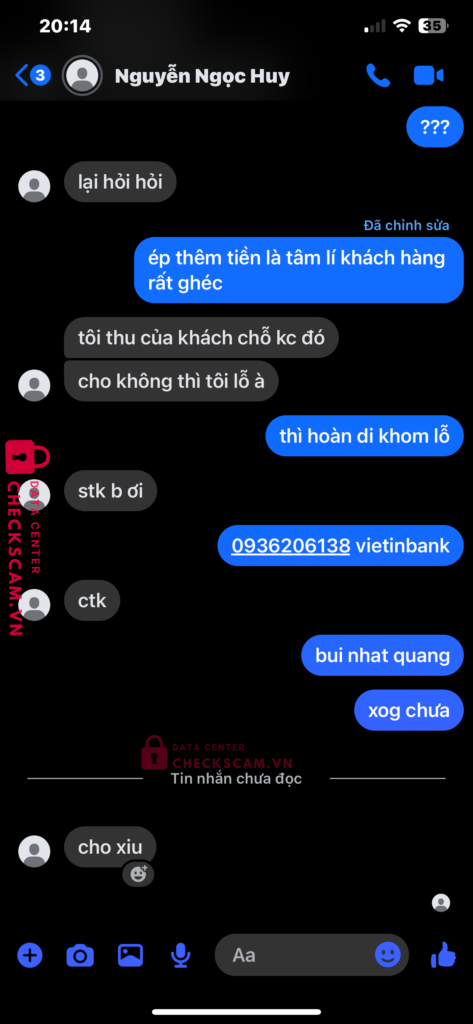 204228 Nguyen Quang Huy MB bị cảnh báo lừa đảo scam