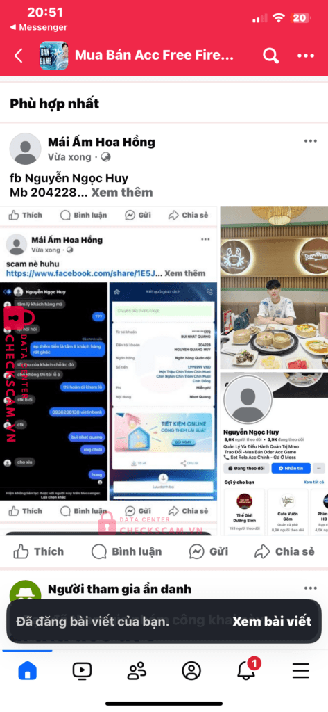 204228 Nguyen Quang Huy MB bị cảnh báo lừa đảo scam