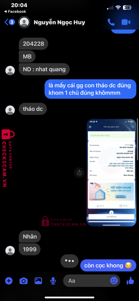 204228 Nguyen Quang Huy MB bị cảnh báo lừa đảo scam