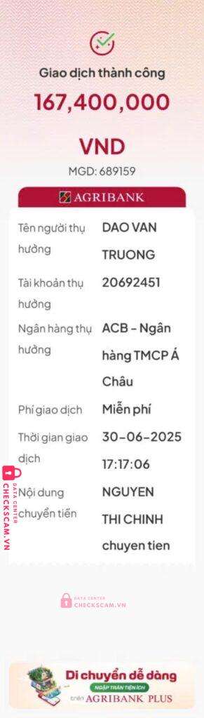 20692451 DAO VAN TRUONG ACB bị cảnh báo lừa đảo scam
