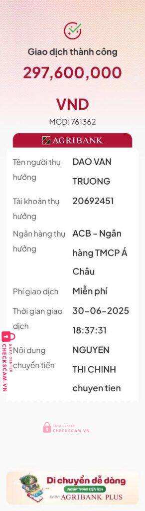 20692451 DAO VAN TRUONG ACB bị cảnh báo lừa đảo scam