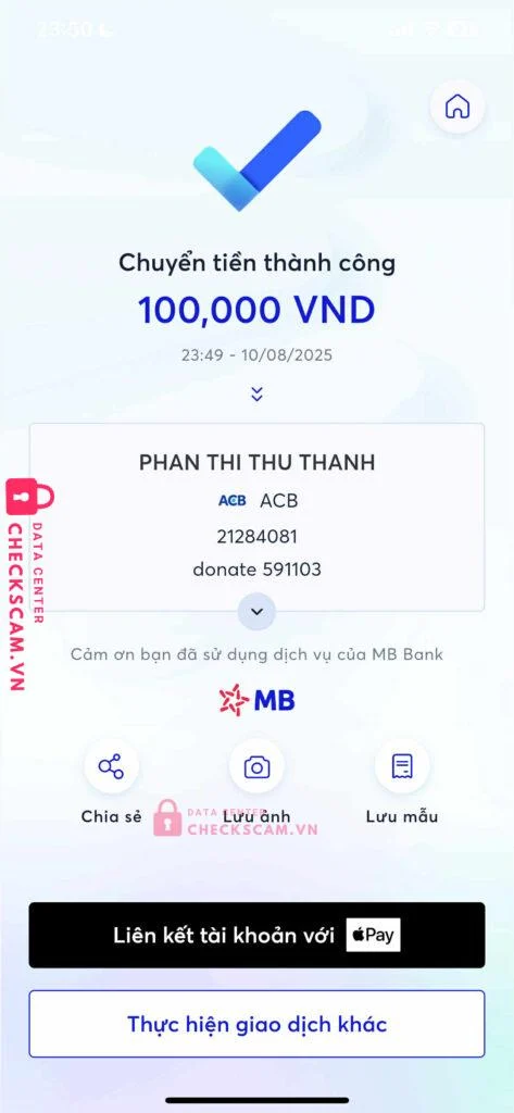 21284081 PHAN THI THU THANH ACB bị cảnh báo lừa đảo scam