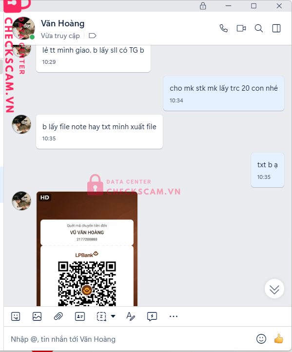2177208888 VU VAN HOANG LP BANK bị cảnh báo lừa đảo scam