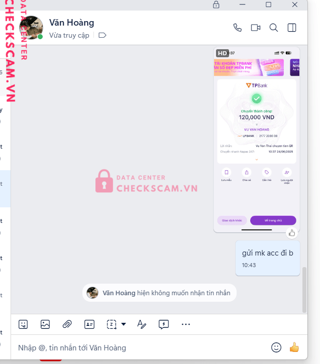 2177208888 VU VAN HOANG LP BANK bị cảnh báo lừa đảo scam