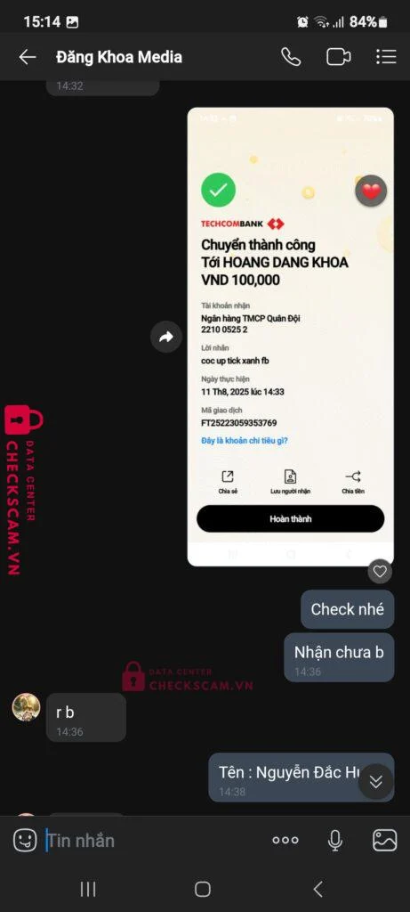 221005252 HOANG DANG KHOA MB bị cảnh báo lừa đảo scam