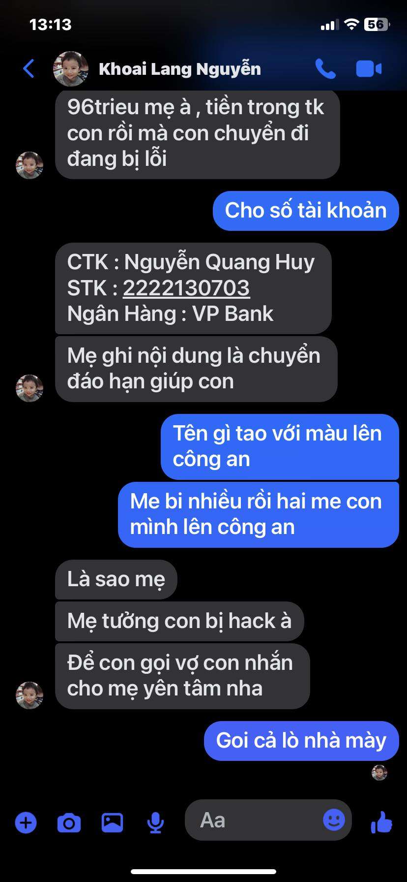 2222130703 NGUYEN QUANG HUY VP BANK bị cảnh báo lừa đảo scam