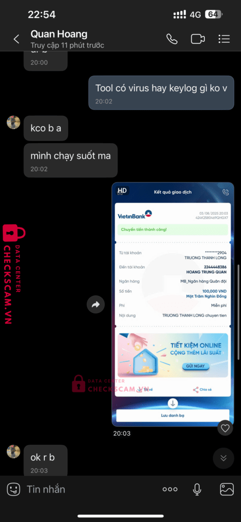 2244448386 HOANG TRUNG QUAN MB bị cảnh báo lừa đảo scam
