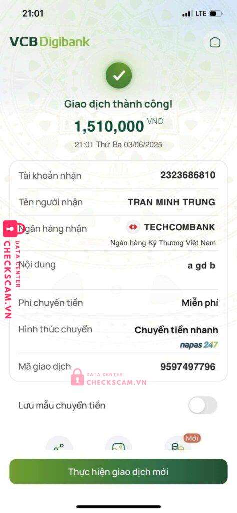2323686810 TRAN MINH TRUNG VCB bị cảnh báo lừa đảo scam