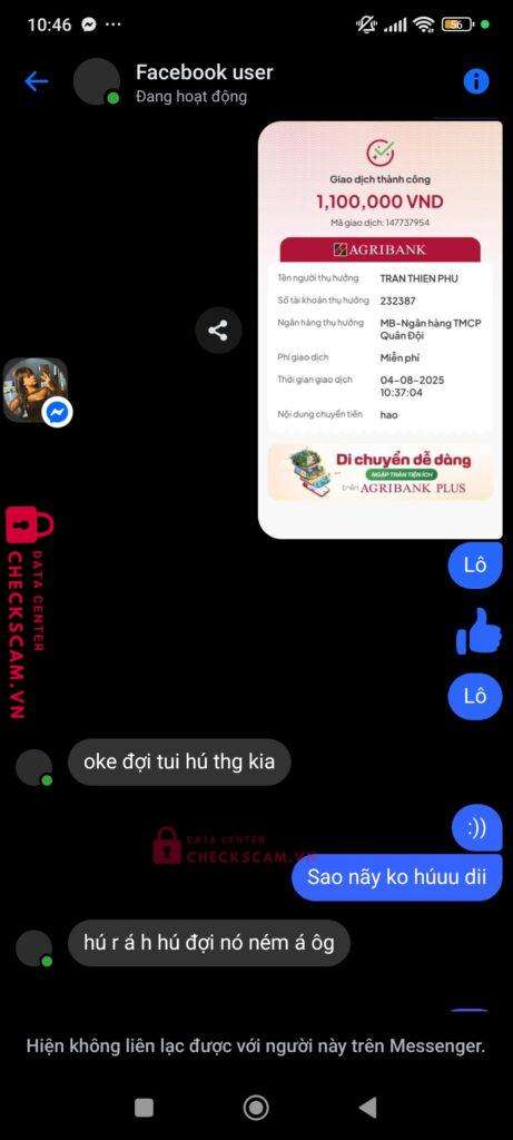 232387 TRAN THIEN PHU MB bị cảnh báo lừa đảo scam