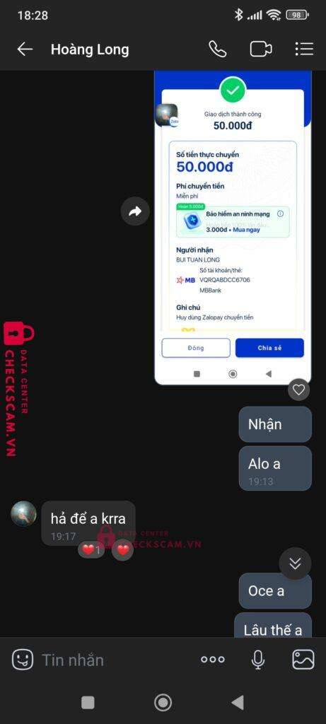 234499999 BUI TUAN LONG MB bị cảnh báo lừa đảo scam