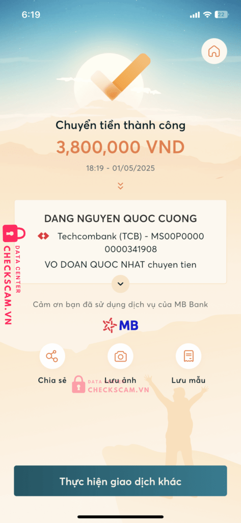 2345679390 Dang Nguyen Quoc Cuong Techcombank bị cảnh báo lừa đảo scam
