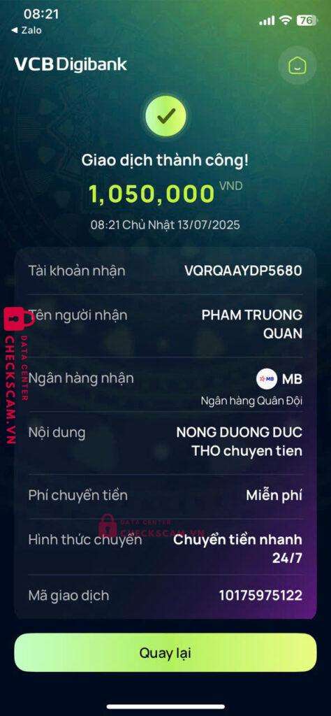 247177 PHAM TRUONG QUAN MB Bank bị cảnh báo lừa đảo scam