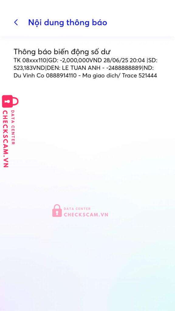 2488888889 LE TUAN ANH Techcombank bị cảnh báo lừa đảo scam