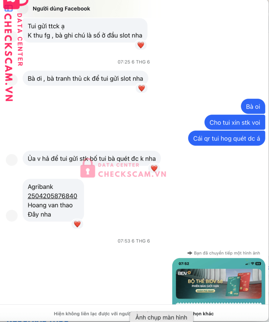 2504205876840 HOANG VAN THAO Agribank bị cảnh báo lừa đảo scam
